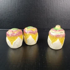Vintage Ceramic Cruet Set Salt Pepper Mustard Pot with Lid Floral Shape 2 1/2"