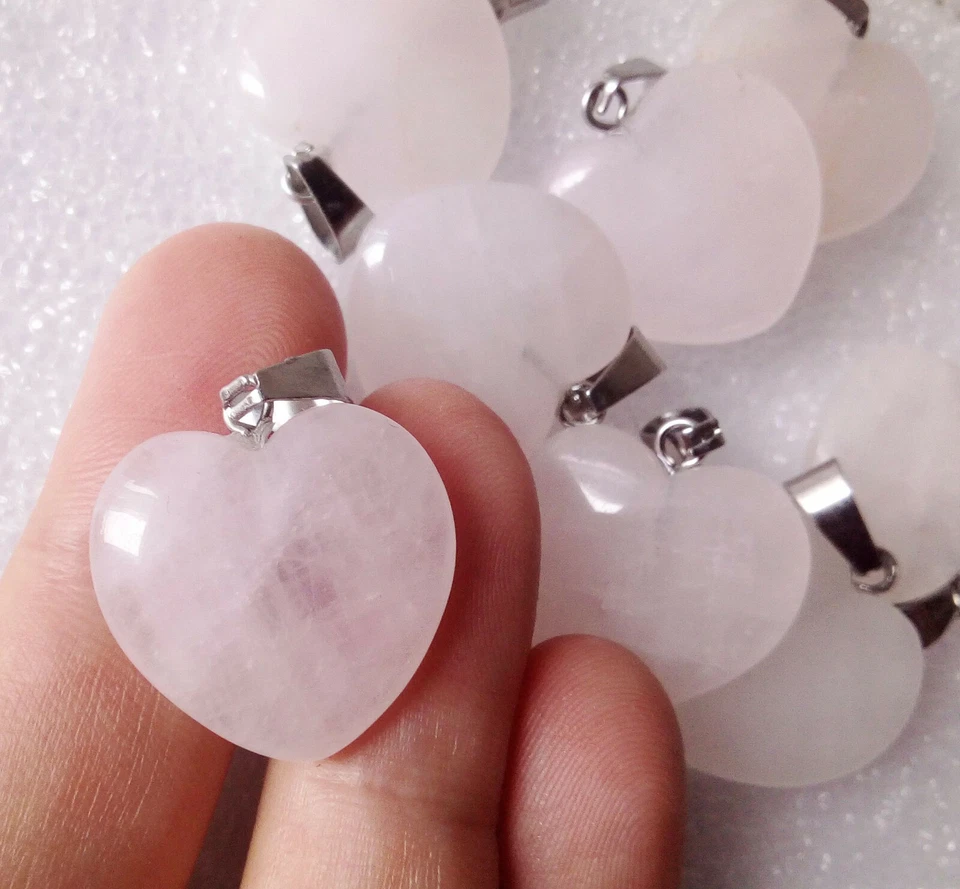 pendentif forme coeur en quartz rose pierre naturelle - Photo 2/4