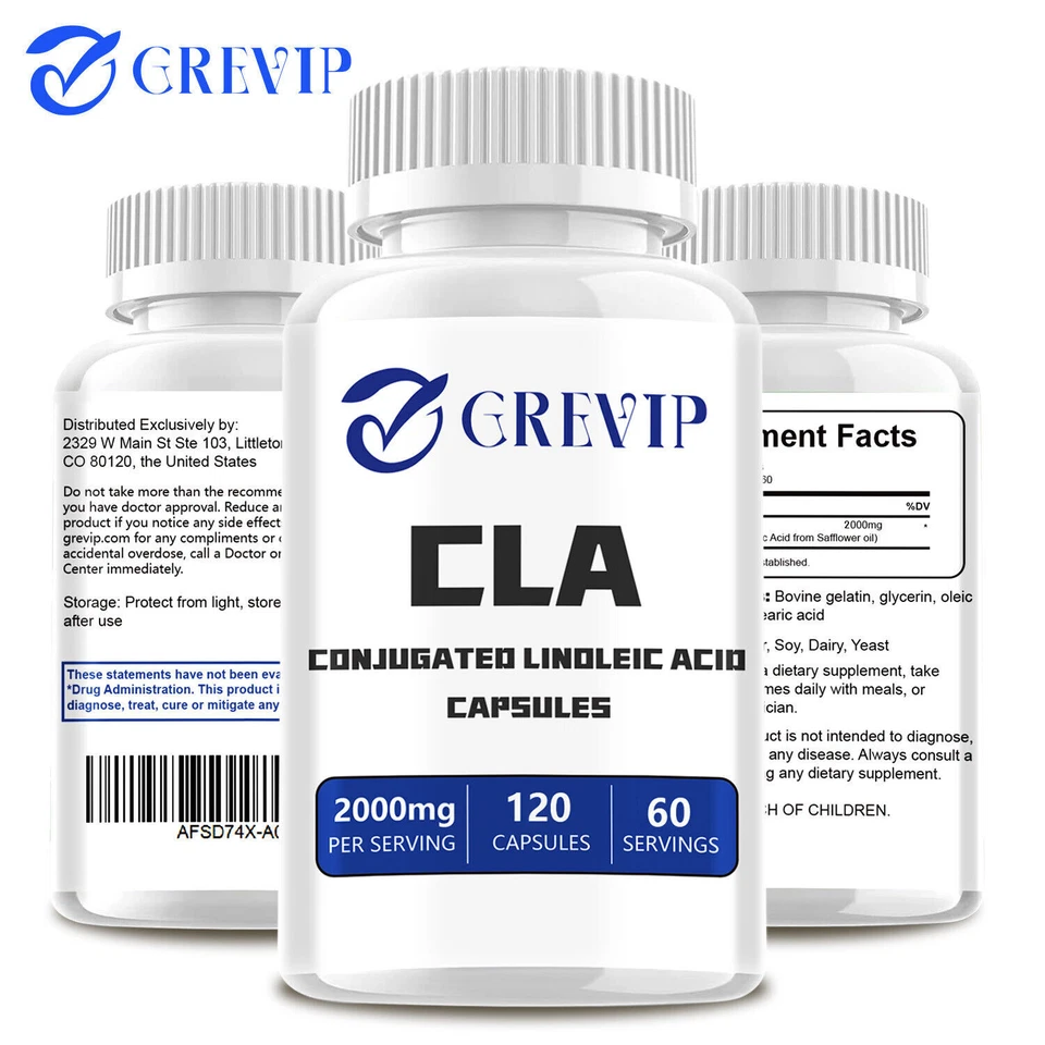 GREVIP CLA 2000mg - Pérdida de peso, quemar grasa, construir músculo - Aceite de