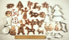 Lot Set of 28 Holiday Metal Cookie Cutters Copper  Silver Finishes