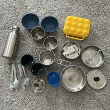 Aluminum Camping Cookware Kit Cups Pots Lid Pan Bowl Misc Multi Piece Set Hiking