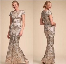 BHLDN for Anthropologie Gold Silver Sequin Formal Evening Gown Size 4