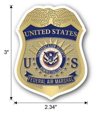 Federal Air Marshal Badge Vinyl Sticker Gold Blue White 3'' x 2.34'' Easy Apply