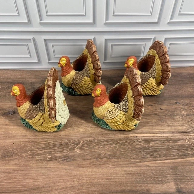 Hand Painted 3.5" Ceramic Fall Harvest Turkey Taper Candlestick Holders Set of 4 - Image 3 of 4