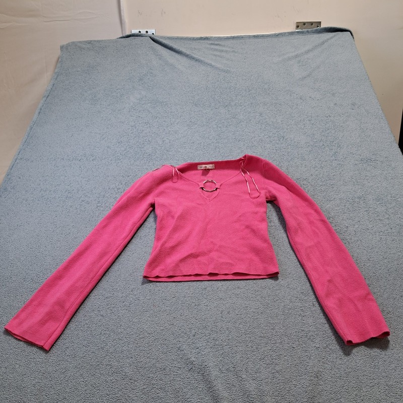 Happily Grey Pink Ribbed Knit Long-sleeve Crop Top Womens Size XS