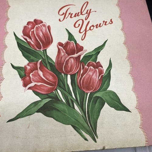 Sweet Vtg 50s 60s Stationary Ensemble Tulip Motif Pink Ribbon 🌷🌷Truly Yours - Picture 3 of 21