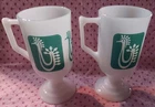 2 Vintage Milk Federal Glass Turquoise Danish Rooster MCM Footed Mugs