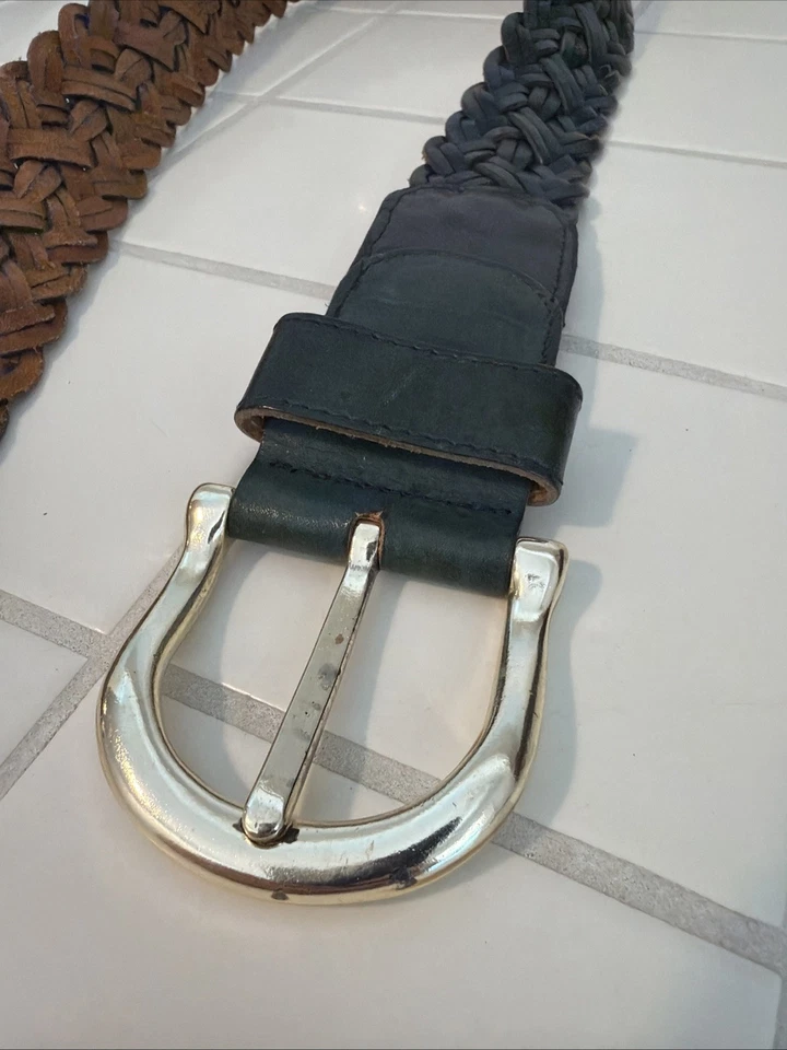 DKNY Women’s Braided Leather Belt Blue & Black Medium/Large - Image 2 of 3