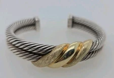 David Yurman Sterling Silver 14K Yellow Gold Two Row Cable Cuff Bracelet