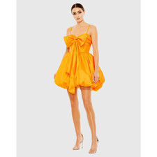 Mac Duggal NWT Spaghetti Strap Center Bow Balloon Mini Dress in Orange Size 4