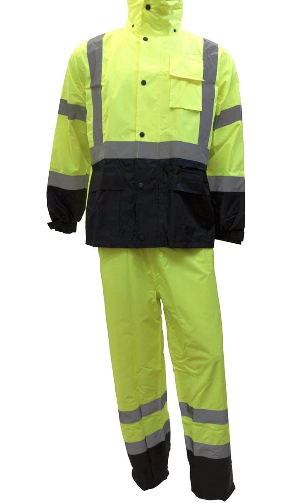 RK Safety Class 3 Rain Suit High Visibility Reflective Black Bottom RW-CLA3-LG
