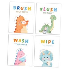 Funny Dinosaur Poster Prints for Kids Boys Toddler Bathroom Toilet Decor,