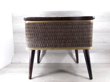 VTG Burlington Sewing Box Stand Basket Storage Stool MCM Ottoman W/ Notion Tray