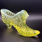 Vintage Fenton Hobnail Cat Head Slipper Topaz Opalescent UV Glow Uranium Glass