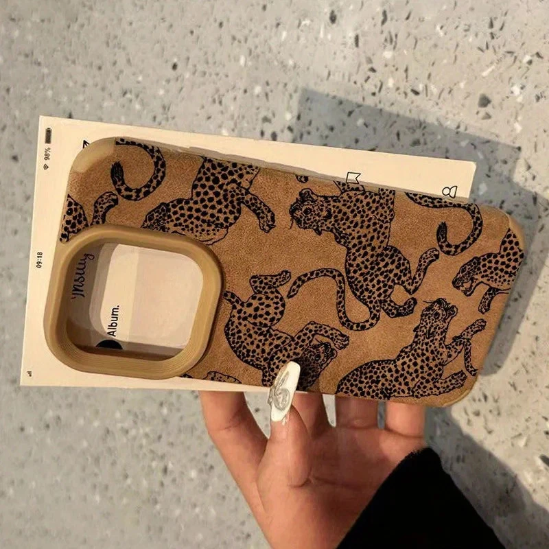 Funda de teléfono de cuero con estampado de leopardo compatible con iPhone 17 16 15 14 13 12 Pro Foto 3 de 4