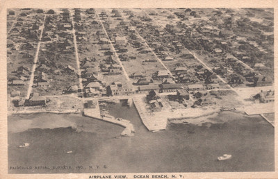 Postcard OCEAN BEACH, N.Y. Airplane View, Houses Streets 1931 Fairchild Surveys