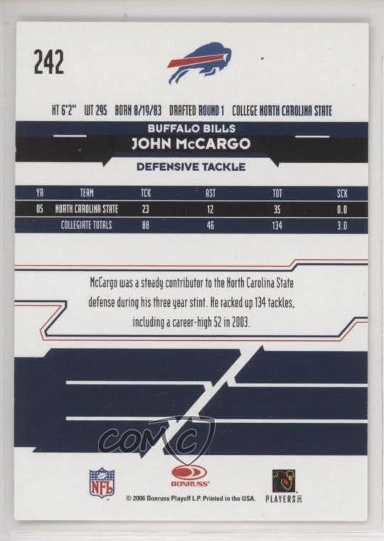 2006 Leaf Rookies & Stars Longevity Rookie Signatures /125 John McCargo Auto RC - Image 2 of 2