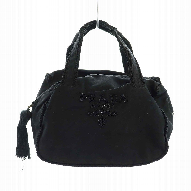 RARE Prada Mini Boston Beaded Nylon Tassel Handbag Black GY18 MQ