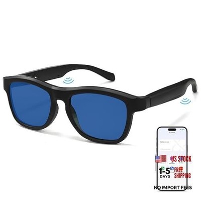 AI Smart Bluetooth 5.4 Glasses for Men Women,140+ Black Frame Blue Lens