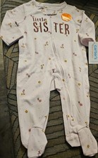 NWT Carters Size 3 Months Footed Pajamas 2 Way Zipper, "little sister"