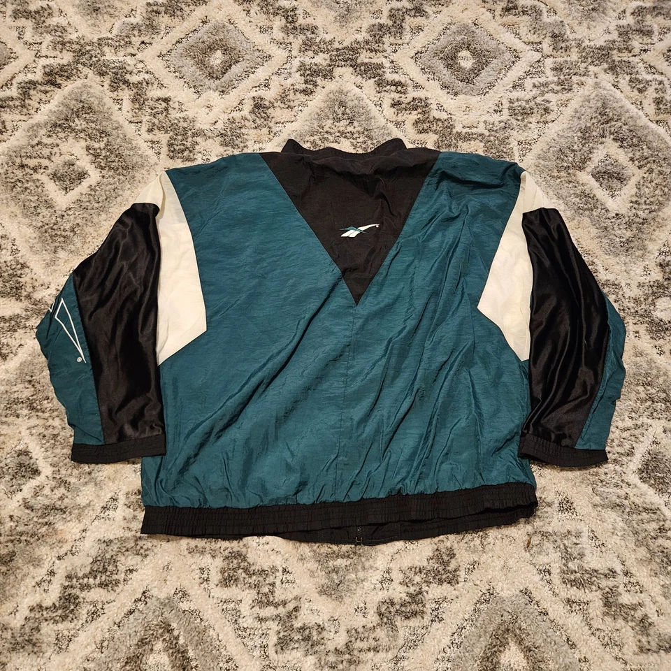 Chaqueta cortavientos vintage Reebok para hombre XXL verde blanco bloque de color cremallera completa años 90 Foto 2 de 4