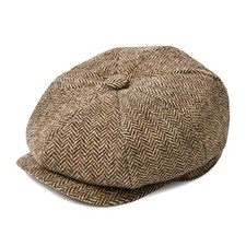 BOTVELA Men's 8 Panel Wool Blend Newsboy Flat Cap 7 3/8 Herringbone Light Khaki