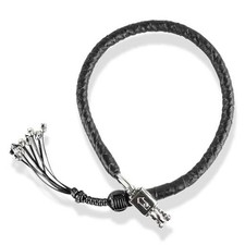 Black Leather Motorcycle Whip 42" - Skulls on Fringes - Genuine Leather