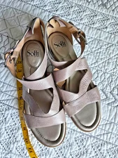 Sofft Mirabelle Leather Gladiator Sandals Anthacite grid Metallic Size 10 M EUC