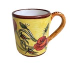 EUC DERUTA Italy Hand Painted Mug Yellow Red Flower Poppy Pottery Cup Signed — photo 1