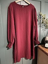4XL Burgundy Wine Red Swiss Dot Tunic Dress Plus Size Long Sleeve Excellent