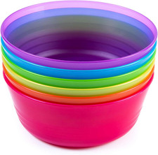 Kids Plastic Dinnerware Set of 6 Multi Color Bowls - Reusable, Bpa-Free, Dishwas