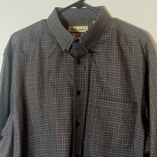 Gold Label Roundtree Yorke Mens XL Non Iron Cotton Dress Shirt Brown Check