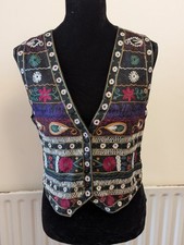 Womens Vintage Fair lsle Waistcoat S Embroidered retro unusual multicoloured 
