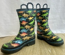 Western Chief Kids Dinosaur Rain BootsBlack Size 3 Rubber Waterproof Dino