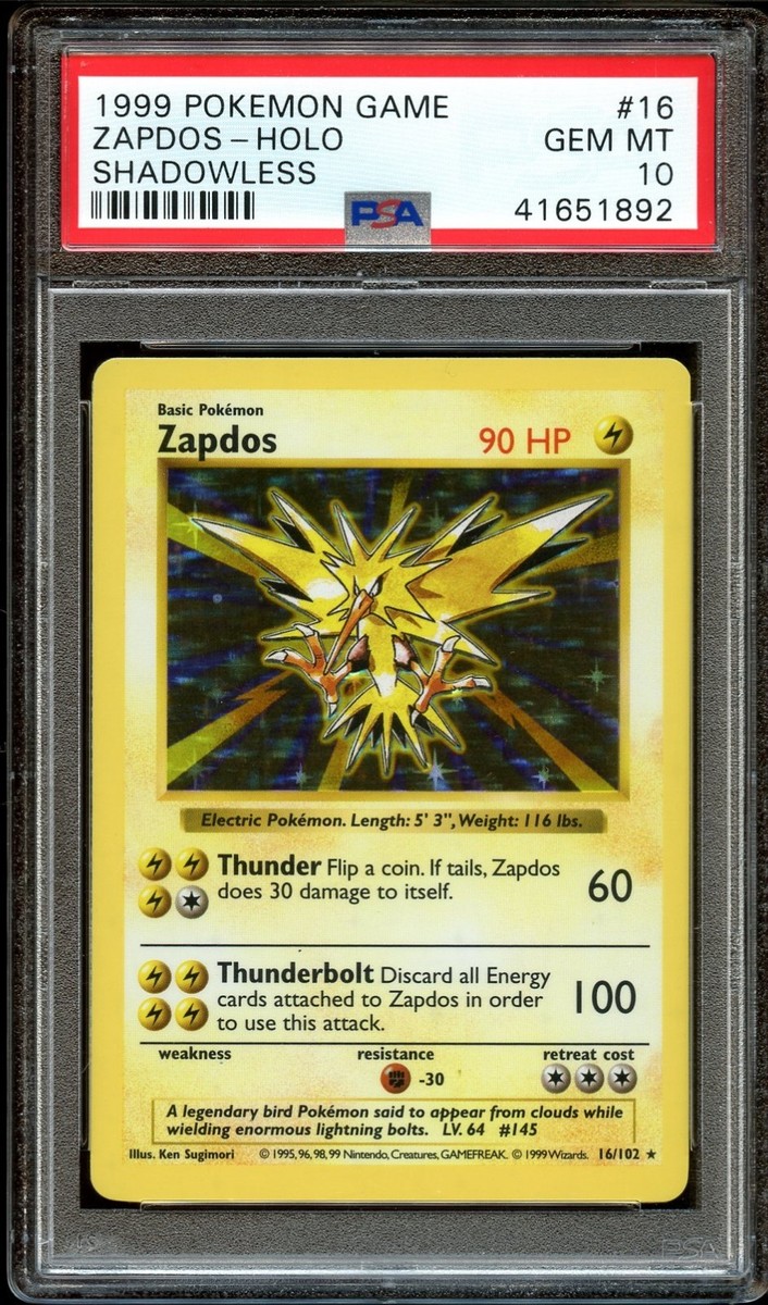 PSA 10 GEM MINT Zapdos 16/102 HOLO RARE Base Set SHADOWLESS