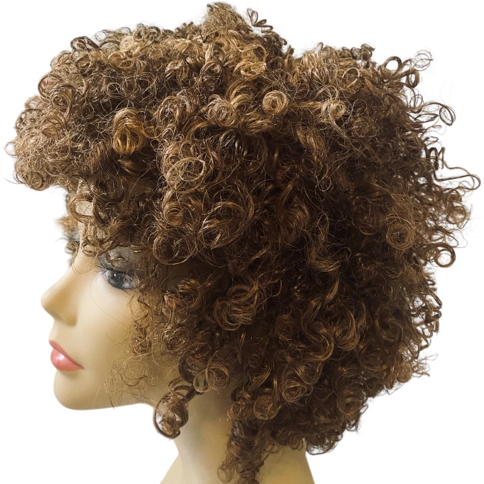 Human Hair Kinky Curly Afro Honey Brown Highlighted Ombre Wig - NWT - A805W-2 - Image 3 of 4