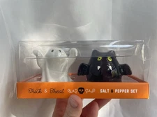 New Trick & Treat Halloween Vampire Bat & Ghost Salt & Pepper Shaker Set