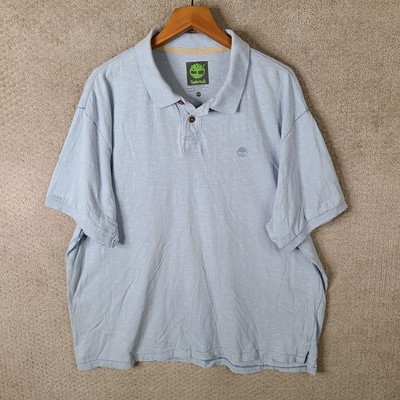 Timberland Shirt Mens XXL Blue Slub Knit Polo Short Sleeve Organic Cotton Casual