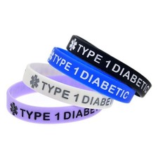 4 Colors Type 1 Diabetic Insulin Dependent Medical Alert ID Silicone Bracelet