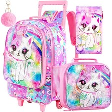 Rolling Backpack 18" X 13" X 6" Kids Roller Wheels with Lunch Bag - School