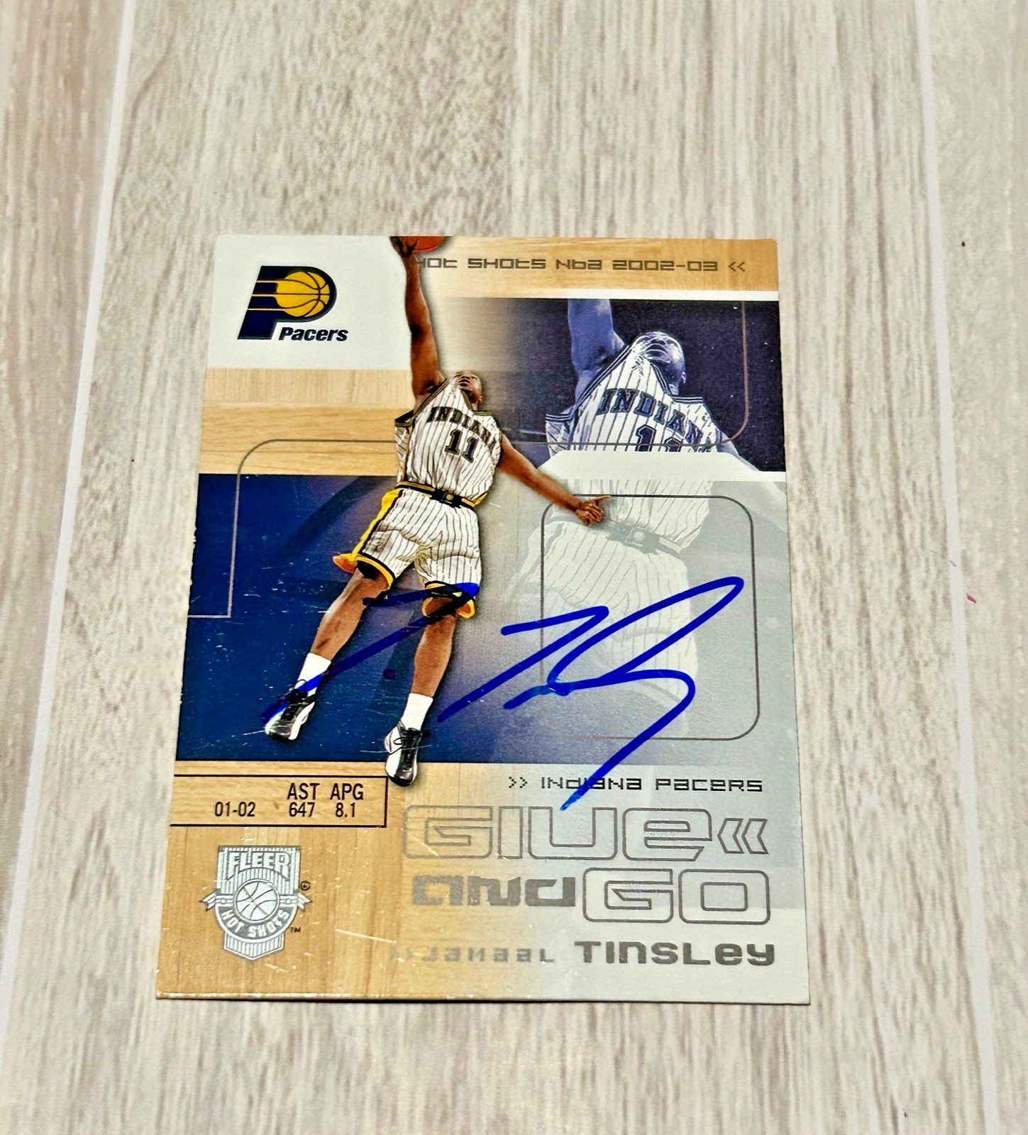 03-03 Fleer Hot Shots Give and Go Jamaal Tinsley on card autograph # 110- PACERS