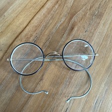 Antique Windsor Round Eyeglasses Celluloid Frame Gold Wire Earpieces Trim 1930 s