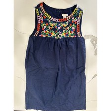 J.Crew Navy Blue Embroidered Floral Linen Blend Shift Mini Dress Womens 2