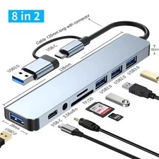 8 in 2 USB C Hub USB 3.0 SD TF Card Reader Audio Adapter Dock for Laptop Mac
