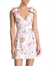 ZIMMERMANN Dress Size 0/AU 8 Super Eight Linen Retro Pink Poppy Bow Mini