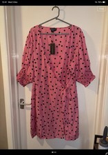 Wednesdays Girl Size 26 Pink Polka Dot Wrap Dress Short Sleeve BNWT