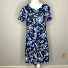 LOFT Petite Women's Blue and White Dress Floral Short Sleeve XXS