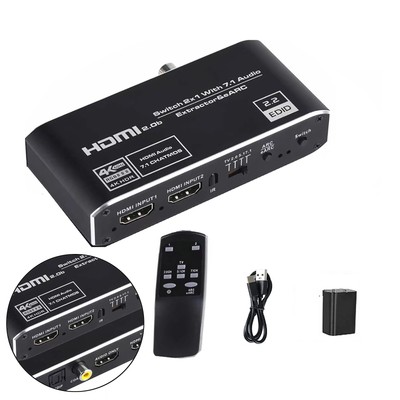 4K 60Hz 2 In 1 Out HDMI 2.0b Audio Extractor Switcher W/ Earc & Toslink For TV