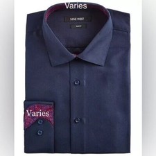 New NINE WEST Men's Slim-Fit Wrinkle-Free  Stretch DARK NAVY L(16-16 1/2