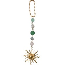 Sun Hanging Car Charm - Gold and Green Dangling Rear View Mirror Accessories,...
